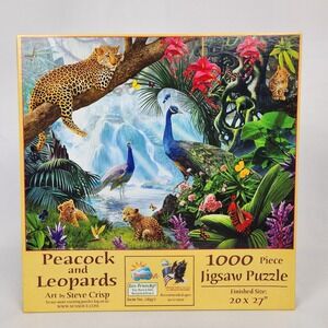 Sunsout 1000 Pc Jigsaw Puzzle "Peacock and Leopards" by Steve Crisp 20"x27"